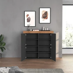 Garnero Arredamenti Madia alta moderna 140x130h cm antracite rovere Block Antracite - Rovere Clearance