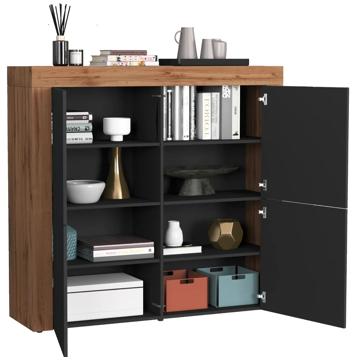 Garnero Arredamenti Madia alta moderna 140x130h cm antracite rovere Block Antracite - Rovere Clearance