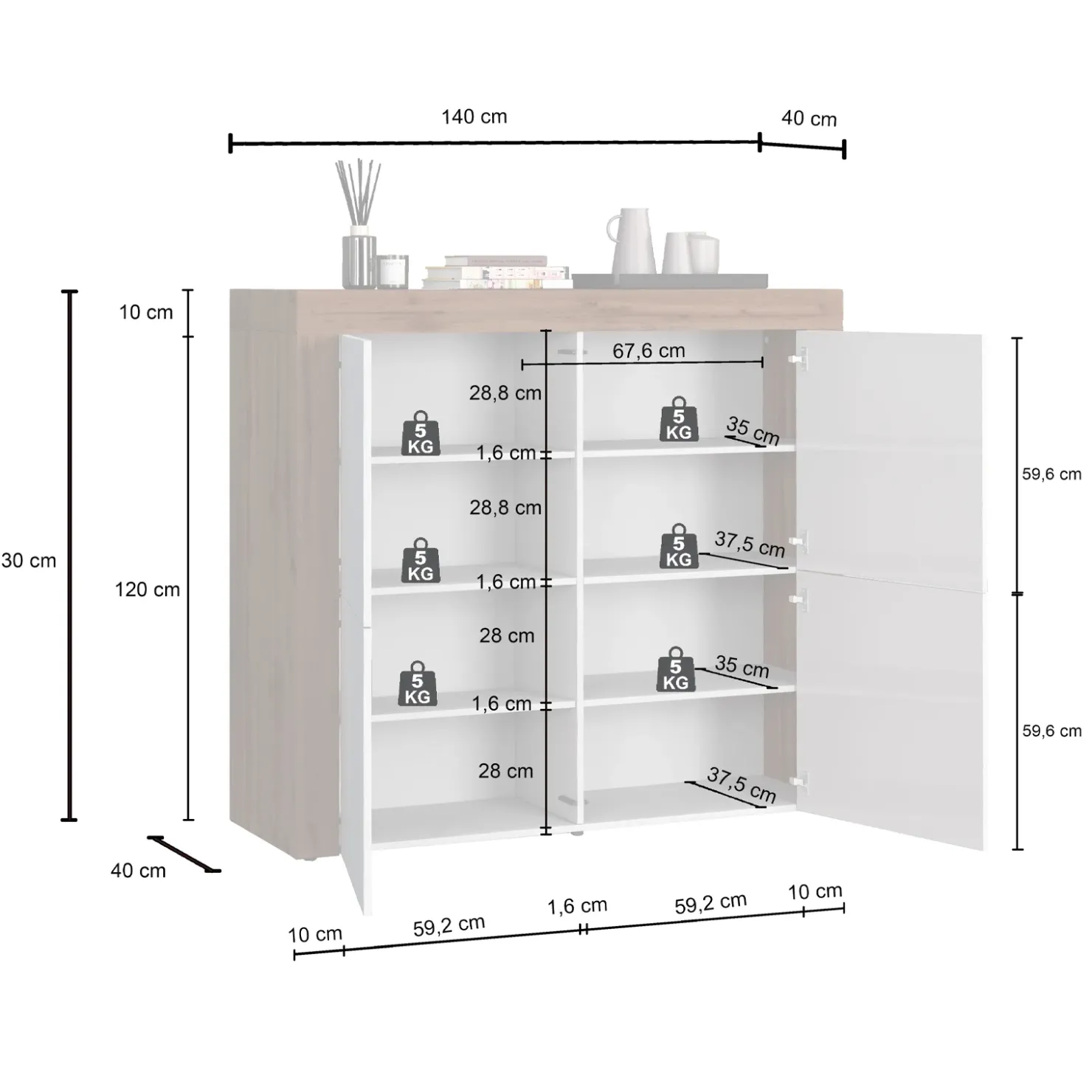 Garnero Arredamenti Madia alta moderna 140x130h cm antracite rovere Block Antracite - Rovere Clearance