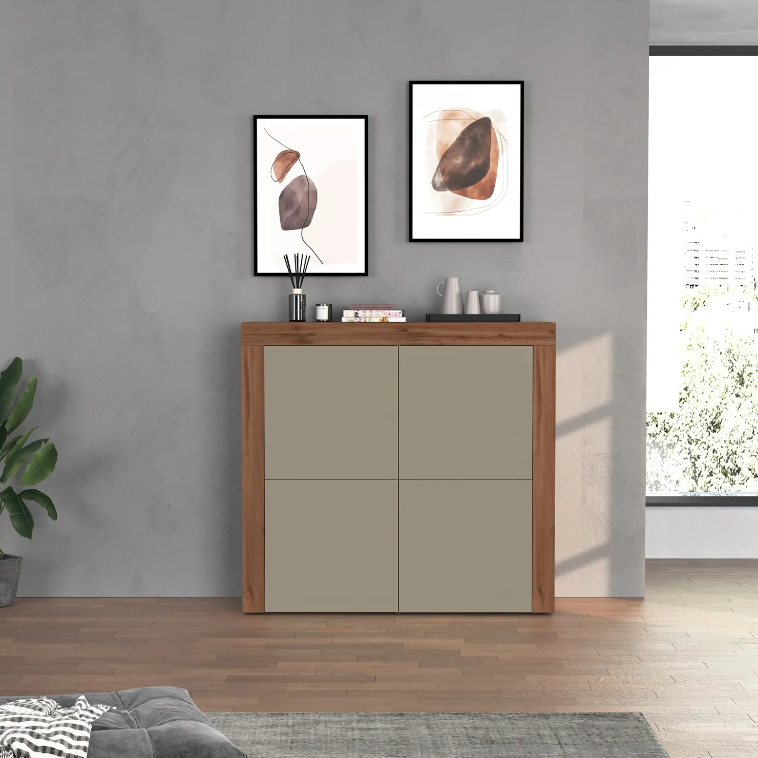 Garnero Arredamenti Madia alta moderna 140x130h cm tortora rovere Block Tortora - Rovere Sale