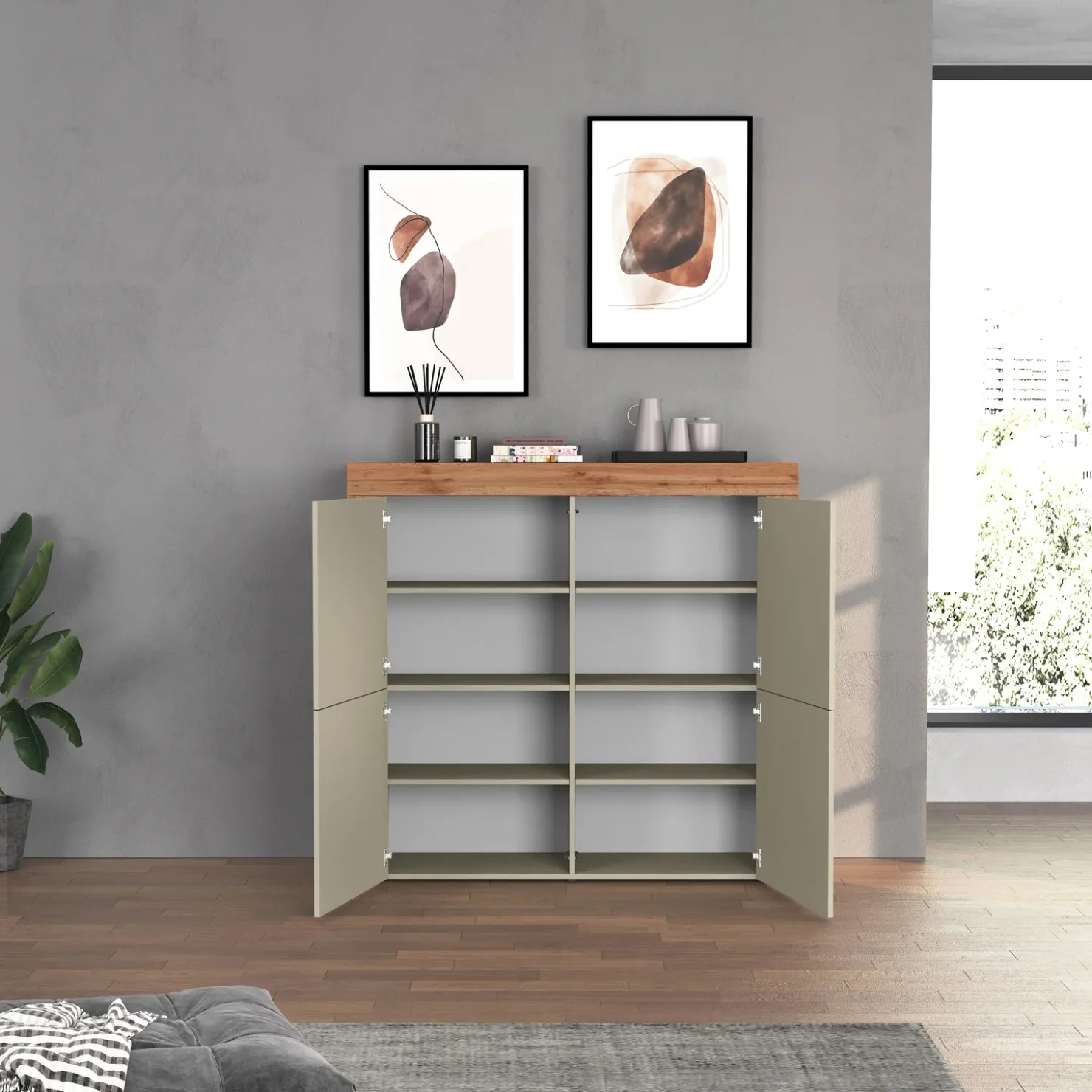 Garnero Arredamenti Madia alta moderna 140x130h cm tortora rovere Block Tortora - Rovere Sale