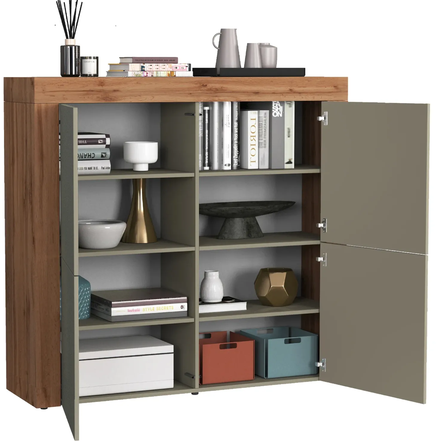 Garnero Arredamenti Madia alta moderna 140x130h cm tortora rovere Block Tortora - Rovere Sale