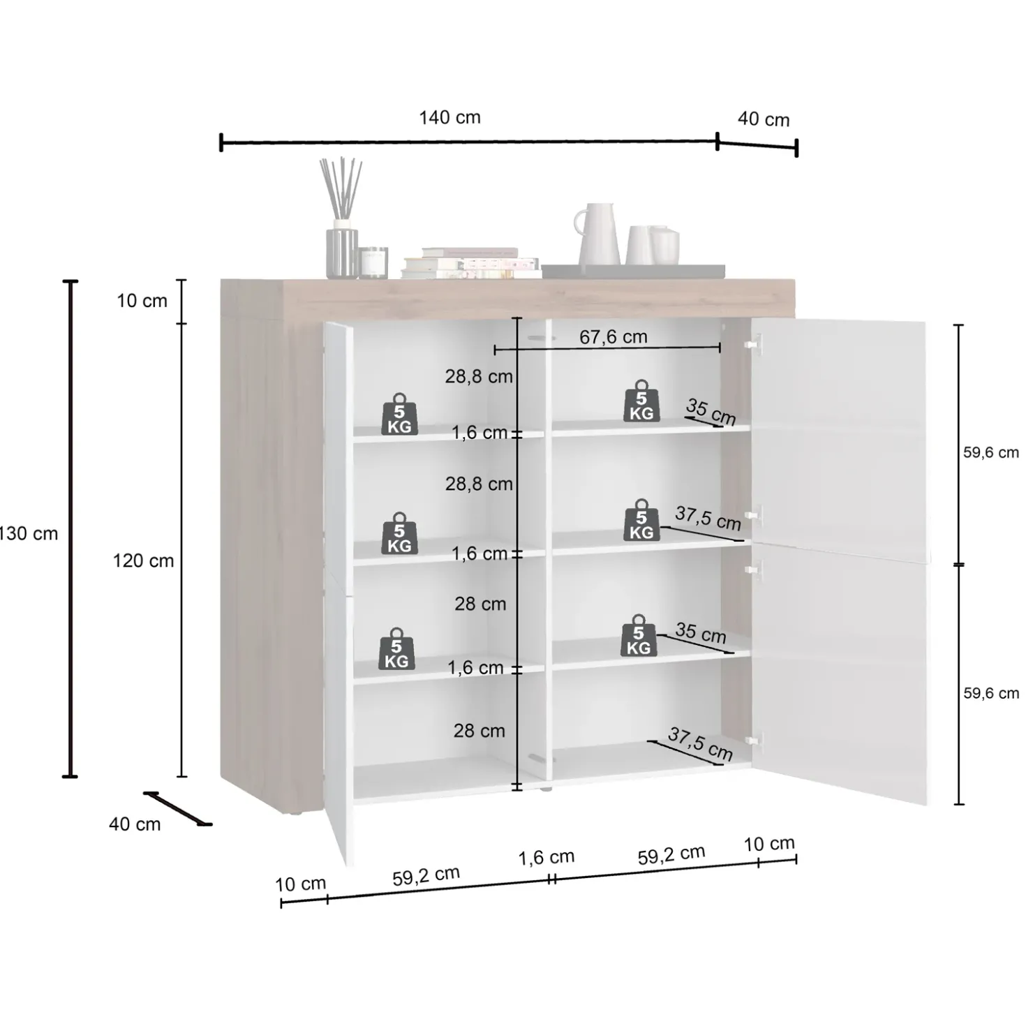 Garnero Arredamenti Madia alta moderna 140x130h cm tortora rovere Block Tortora - Rovere Sale