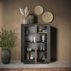 Garnero Arredamenti Madia alta 106x171h cm 2 ante antracite rovere scuro Deluxe Rovere Rustico - Antracite Clearance