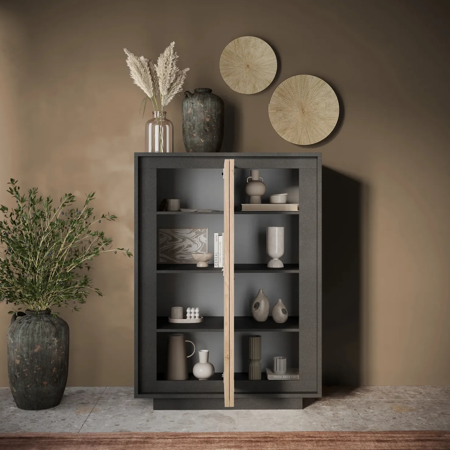 Garnero Arredamenti Madia alta 106x171h cm 2 ante antracite rovere chiaro Deluxe Rovere - Antracite