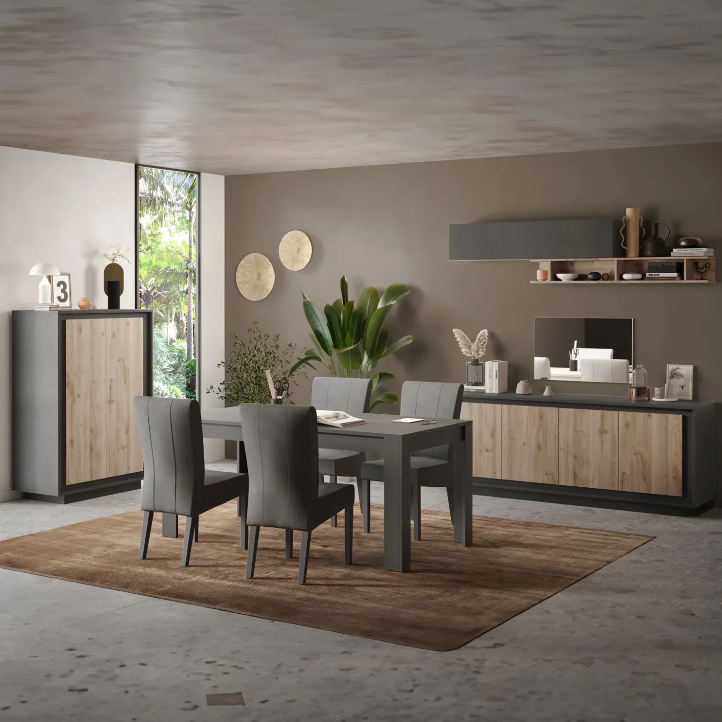 Garnero Arredamenti Madia alta 106x171h cm 2 ante antracite rovere chiaro Deluxe Rovere - Antracite