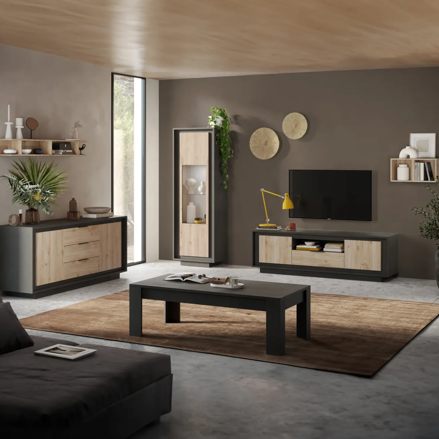 Garnero Arredamenti Madia alta 106x171h cm 2 ante antracite rovere chiaro Deluxe Rovere - Antracite