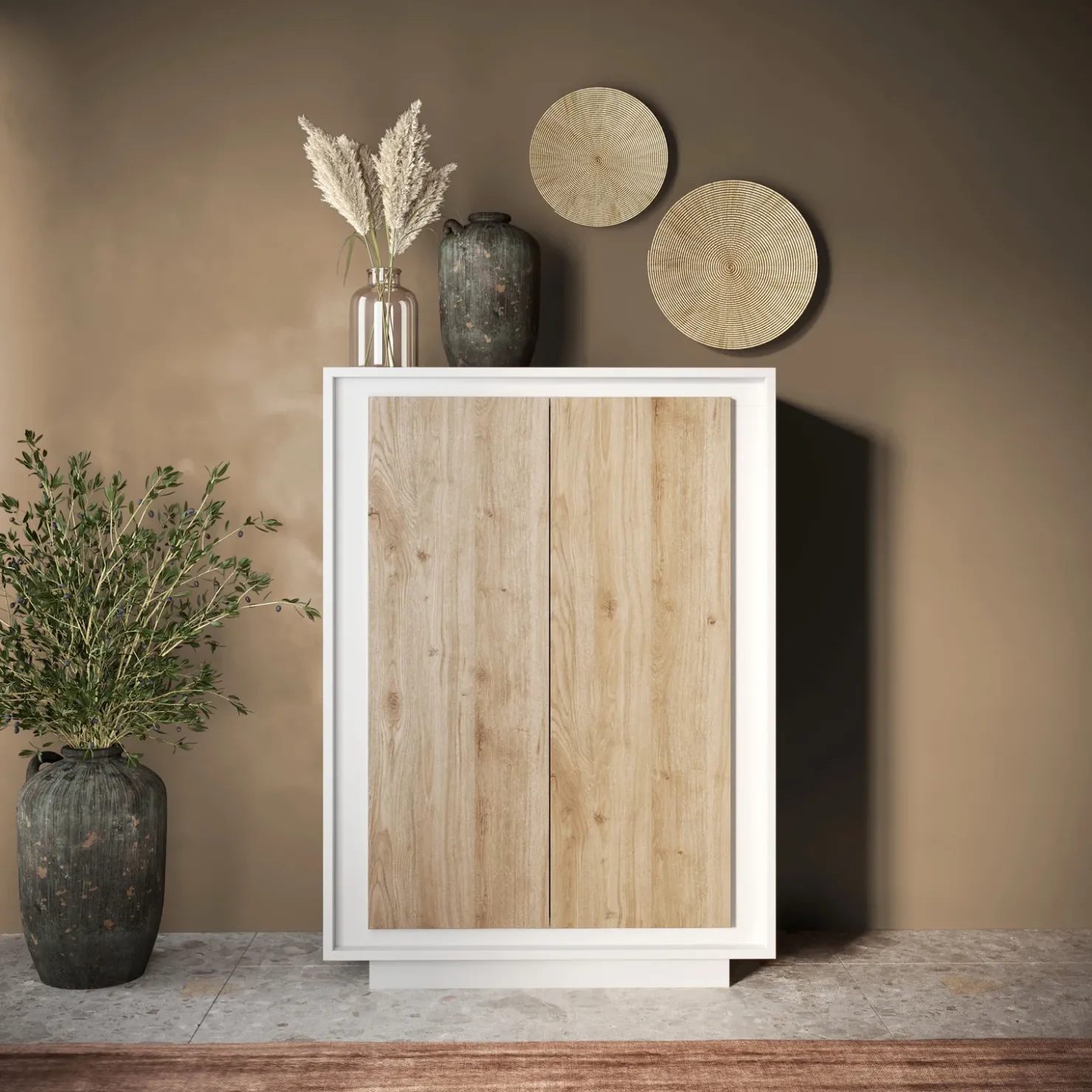 Garnero Arredamenti Madia alta 106x171h cm 2 ante bianco opaco rovere chiaro Deluxe Rovere - Bianco opaco