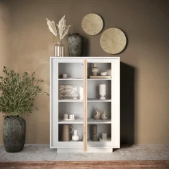 Garnero Arredamenti Madia alta 106x171h cm 2 ante bianco opaco rovere chiaro Deluxe Rovere - Bianco opaco