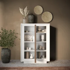 Garnero Arredamenti Madia alta 106x171h cm 2 ante bianco opaco rovere scuro Deluxe Rovere Rustico - Bianco opaco Hot