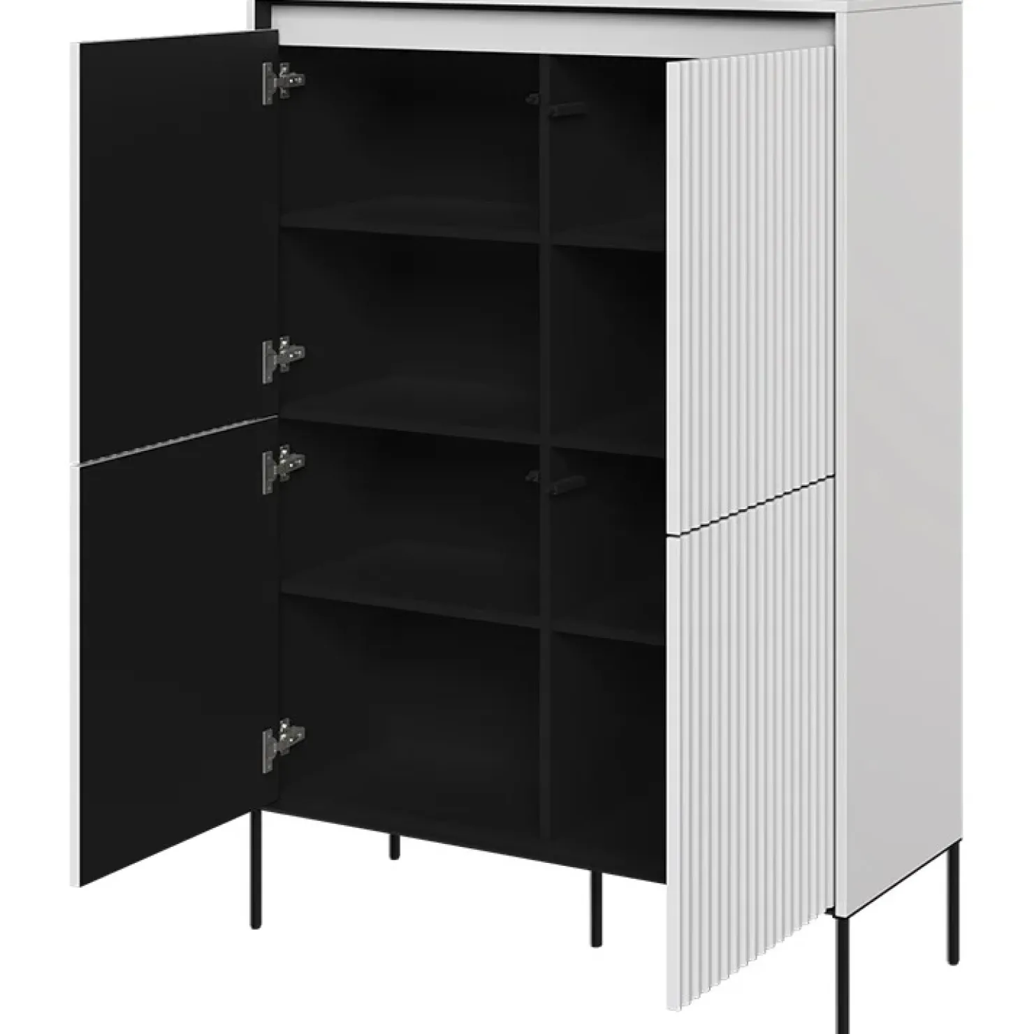 Garnero Arredamenti Madia alta 98x140h cm 4 ante con led cannettato nero Camelia Bianco Opaco Discount