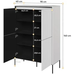Garnero Arredamenti Madia alta 98x140h cm 4 ante con led cannettato nero Camelia Bianco Opaco Discount