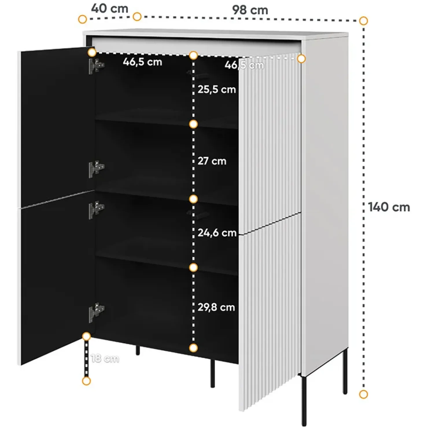 Garnero Arredamenti Madia alta 98x140h cm 4 ante con led cannettato nero Camelia Bianco Opaco Discount