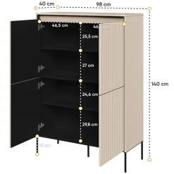 Garnero Arredamenti Madia alta 98x140h cm 4 ante con led cannettato nero Camelia Beige Discount