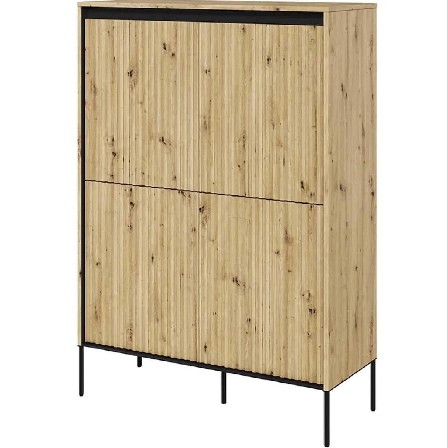 Garnero Arredamenti Madia alta 98x140h cm 4 ante con led cannettato nero Camelia Rovere Rustico Online