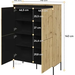 Garnero Arredamenti Madia alta 98x140h cm 4 ante con led cannettato nero Camelia Rovere Rustico Online