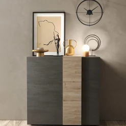 Garnero Arredamenti Madia alta 121x113h cm 2 ante moderna titanio rovere Universal Antracite - Rovere New