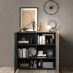 Garnero Arredamenti Madia alta 121x113h cm 2 ante moderna titanio rovere Universal Antracite - Rovere New