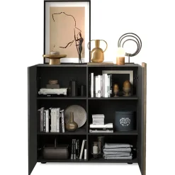 Garnero Arredamenti Madia alta 121x113h cm 2 ante moderna titanio rovere Universal Antracite - Rovere New