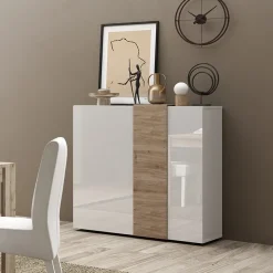 Garnero Arredamenti Madia alta 121x113h cm 2 ante moderna  bianco lucido rovere Universal Bianco Lucido - Rovere Discount