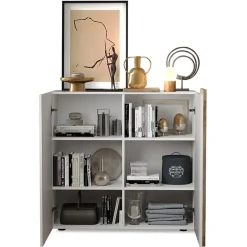 Garnero Arredamenti Madia alta 121x113h cm 2 ante moderna bianco lucido rovere Universal Bianco Lucido - Rovere Discount