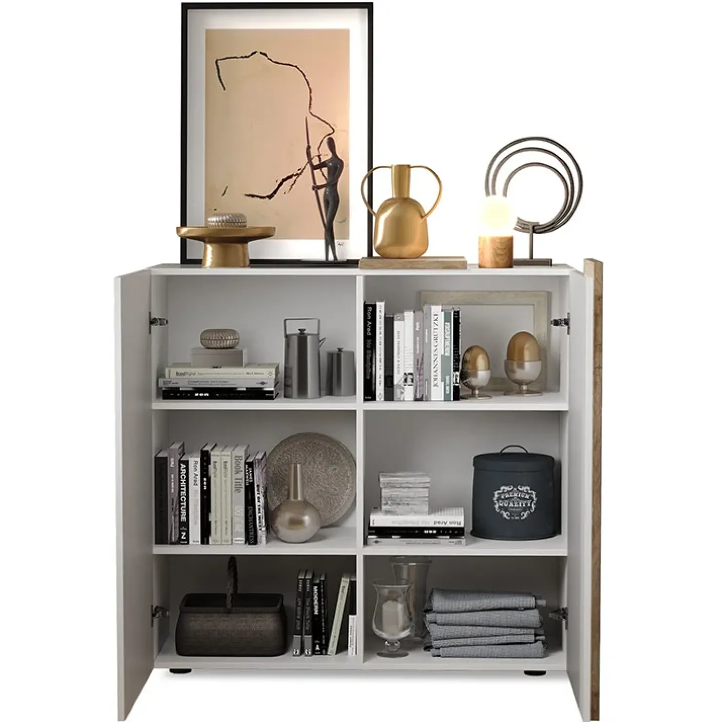 Garnero Arredamenti Madia alta 121x113h cm 2 ante moderna bianco lucido rovere Universal Bianco Lucido - Rovere Discount