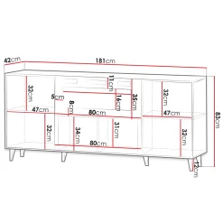 Garnero Arredamenti Madia con camino 181x83h cm moderno cannettato Essence Antracite Clearance