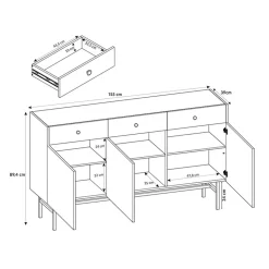 Garnero Arredamenti Madia moderna 155x90h cm 3 ante 3 cassetti nero Eterna Nero Opaco Sale