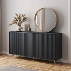 Garnero Arredamenti Madia moderna 154x78h cm 3 ante nero cannettato Celestia Nero Opaco New