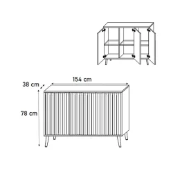 Garnero Arredamenti Madia moderna 154x78h cm 3 ante nero cannettato Celestia Nero Opaco New