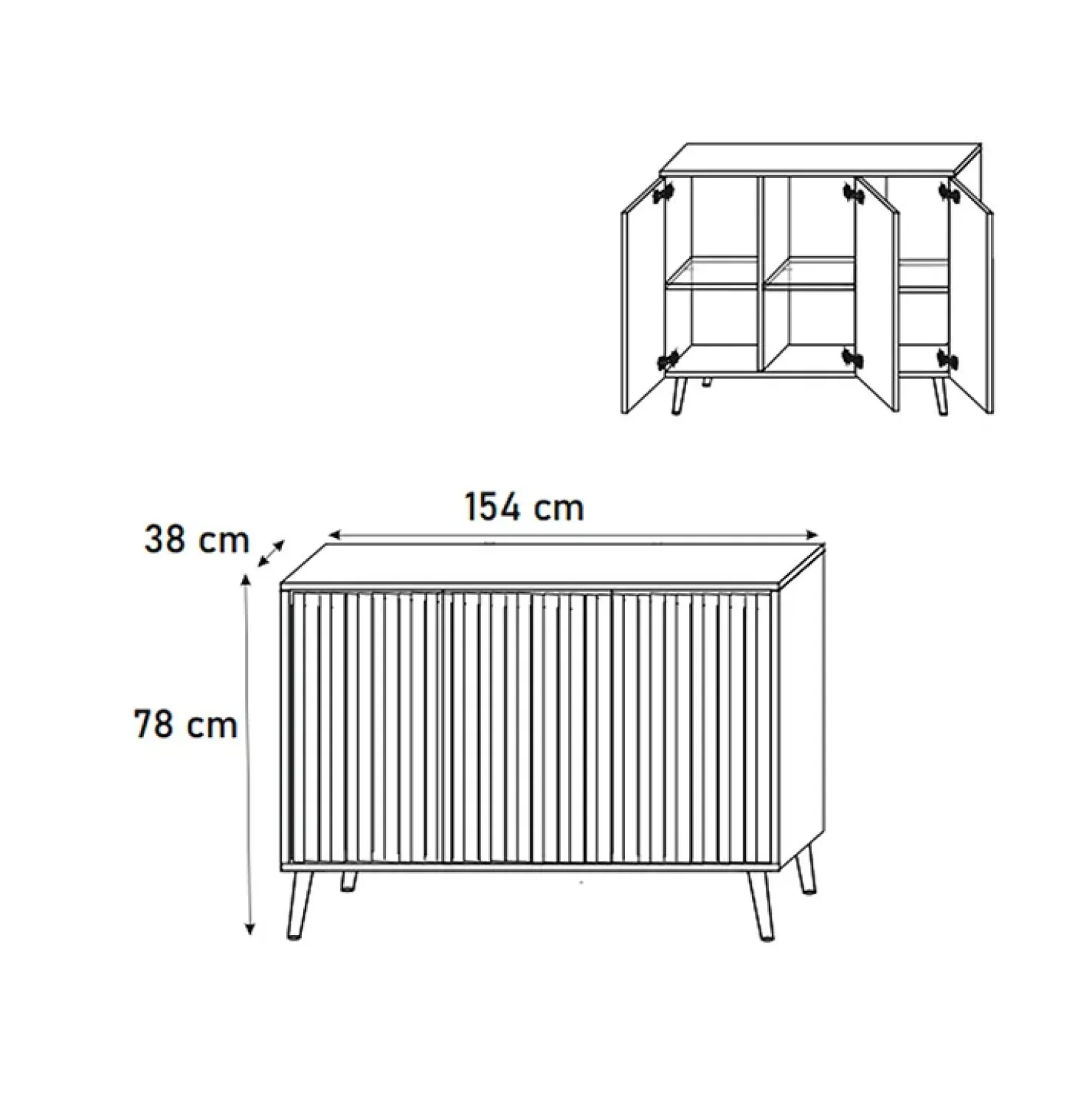Garnero Arredamenti Madia moderna 154x78h cm 3 ante nero cannettato Celestia Nero Opaco New