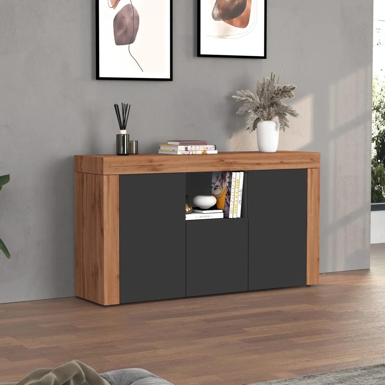 Garnero Arredamenti Madia moderna 155x85h cm antracite rovere Block Antracite - Rovere Hot