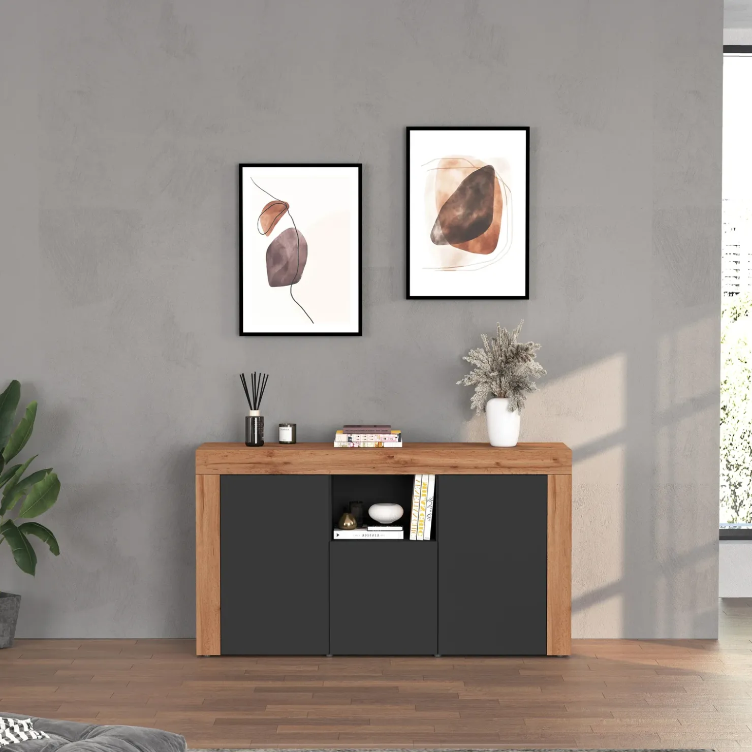 Garnero Arredamenti Madia moderna 155x85h cm antracite rovere Block Antracite - Rovere Hot