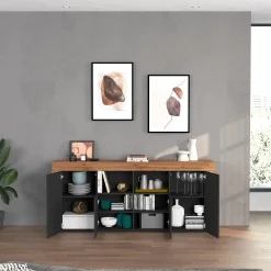 Garnero Arredamenti Madia moderna 200x85h cm antracite rovere Block Antracite - Rovere New