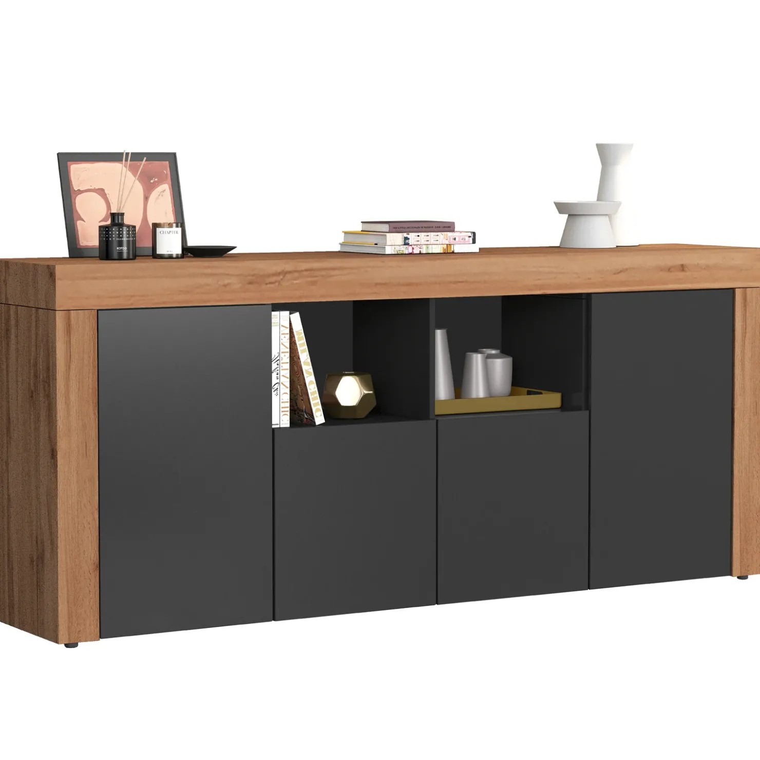 Garnero Arredamenti Madia moderna 200x85h cm antracite rovere Block Antracite - Rovere New