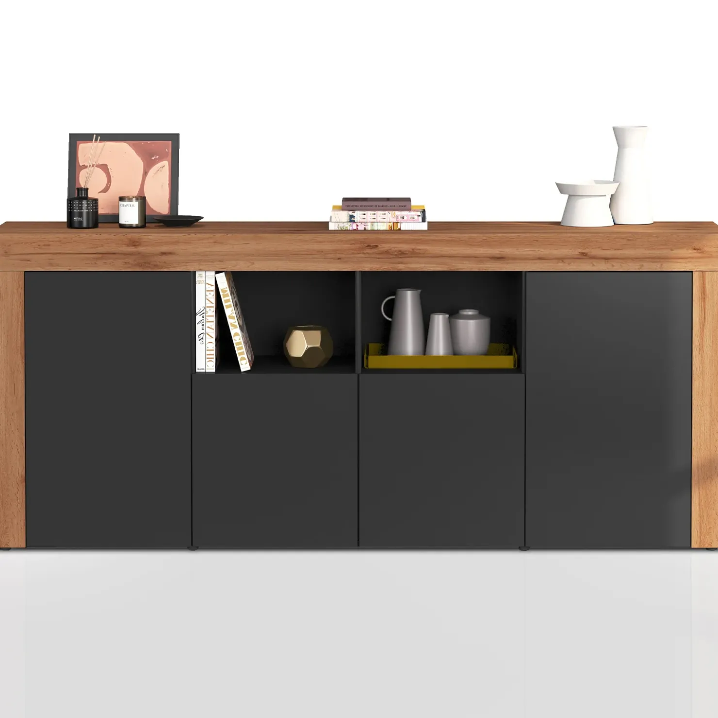 Garnero Arredamenti Madia moderna 200x85h cm antracite rovere Block Antracite - Rovere New