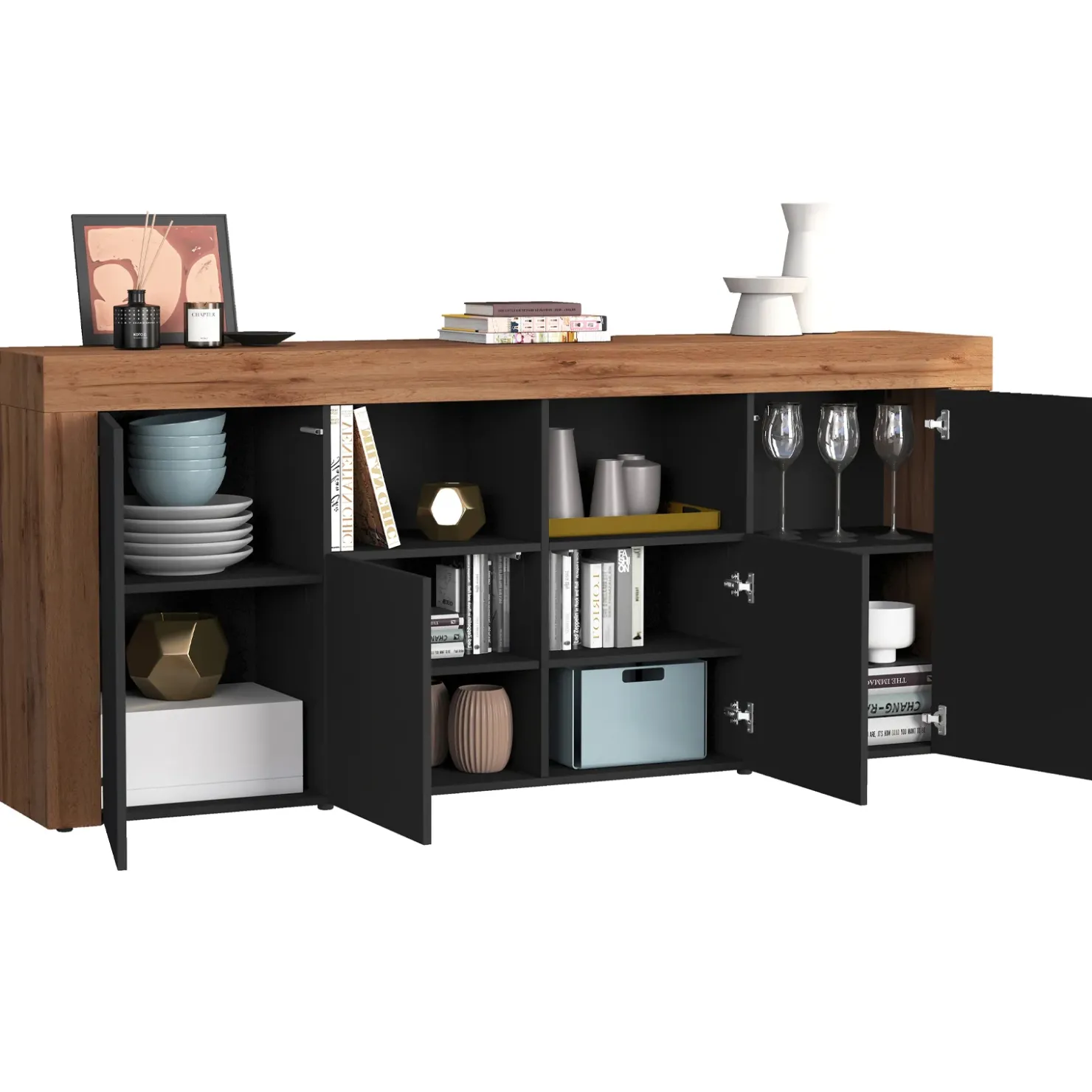 Garnero Arredamenti Madia moderna 200x85h cm antracite rovere Block Antracite - Rovere New