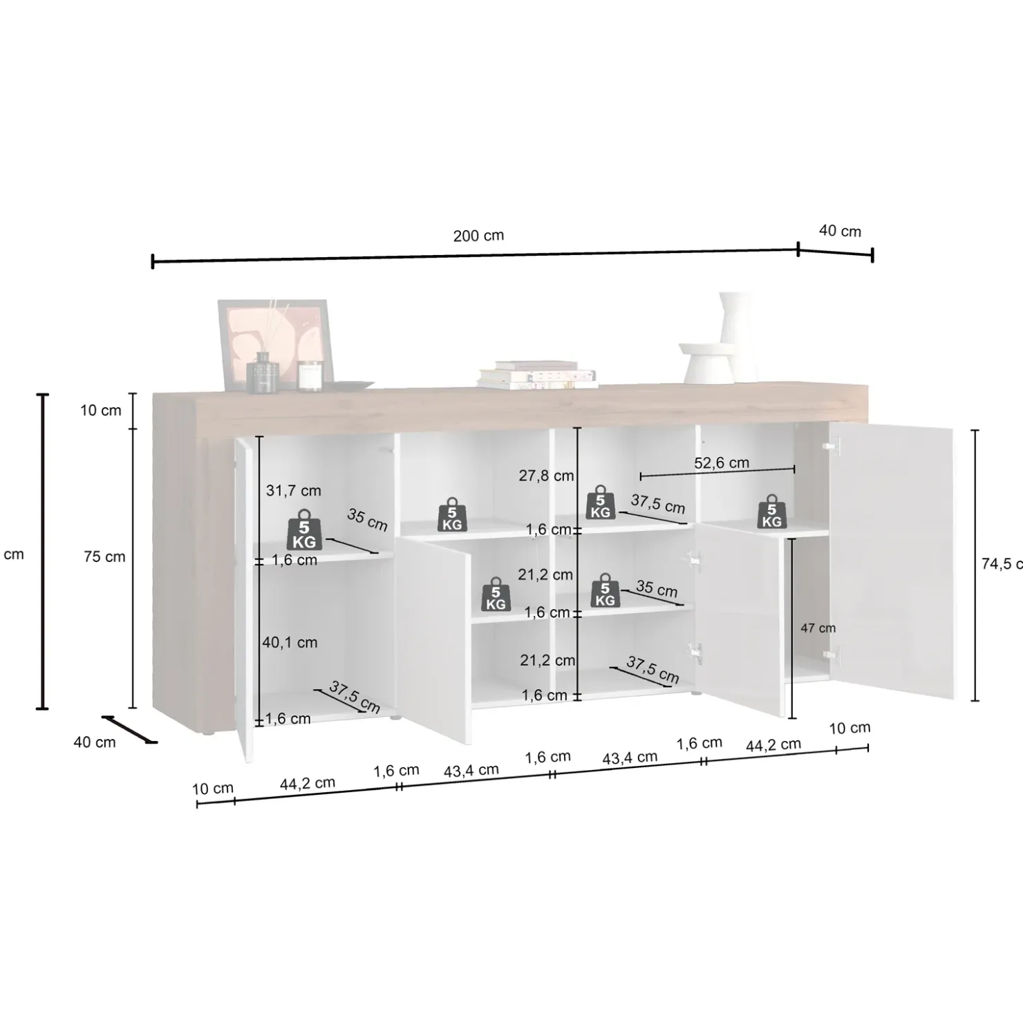 Garnero Arredamenti Madia moderna 200x85h cm antracite rovere Block Antracite - Rovere New