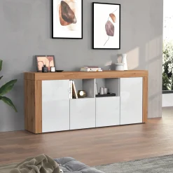 Garnero Arredamenti Madia moderna 200x85h cm bianco lucido rovere Block Bianco Lucido - Rovere Hot