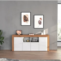 Garnero Arredamenti Madia moderna 200x85h cm bianco lucido rovere Block Bianco Lucido - Rovere Hot