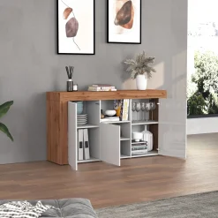 Garnero Arredamenti Madia moderna 155x85h cm bianco lucido rovere Block Bianco Lucido - Rovere Online