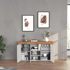 Garnero Arredamenti Madia moderna 155x85h cm bianco lucido rovere Block Bianco Lucido - Rovere Online