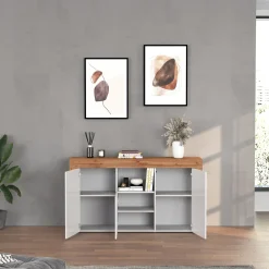 Garnero Arredamenti Madia moderna 155x85h cm bianco lucido rovere Block Bianco Lucido - Rovere Online