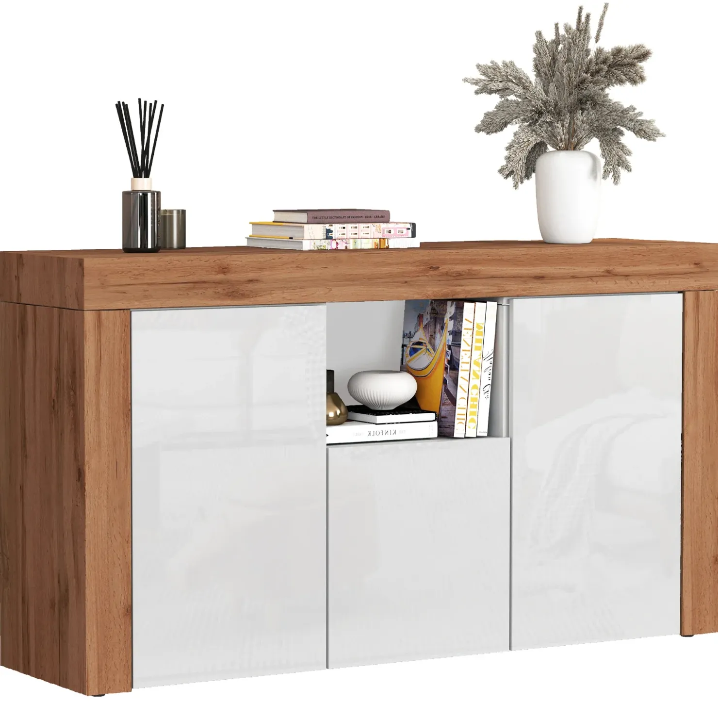 Garnero Arredamenti Madia moderna 155x85h cm bianco lucido rovere Block Bianco Lucido - Rovere Online