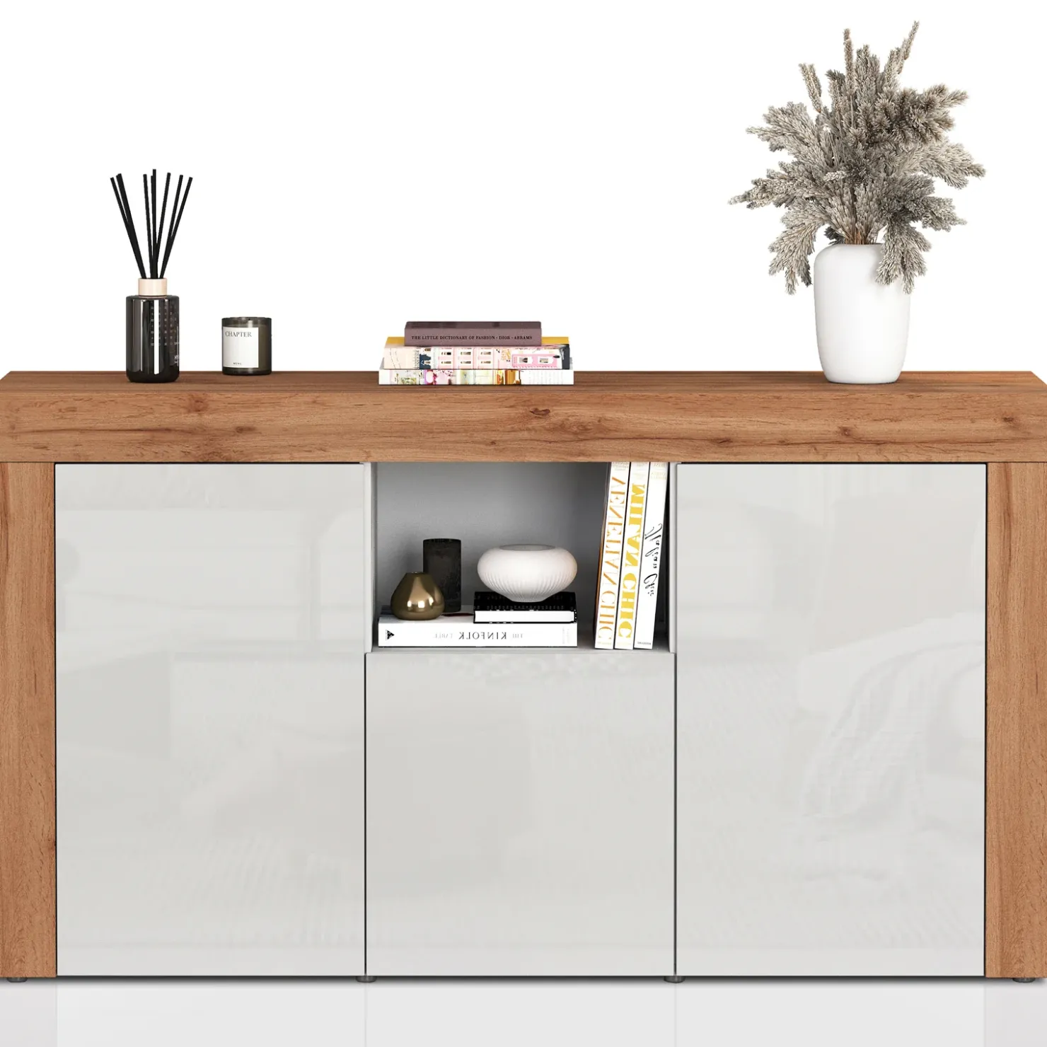 Garnero Arredamenti Madia moderna 155x85h cm bianco lucido rovere Block Bianco Lucido - Rovere Online