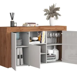 Garnero Arredamenti Madia moderna 155x85h cm bianco lucido rovere Block Bianco Lucido - Rovere Online