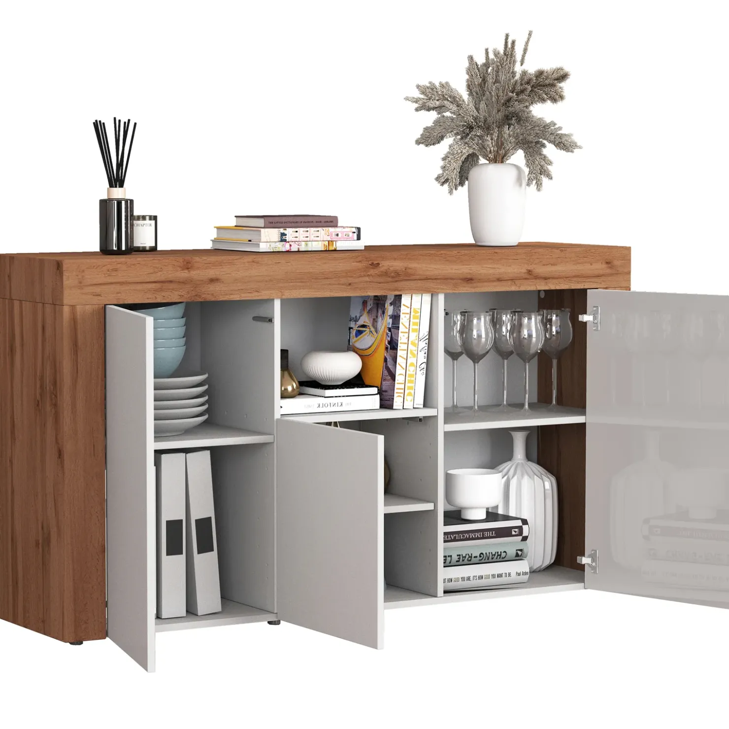 Garnero Arredamenti Madia moderna 155x85h cm bianco lucido rovere Block Bianco Lucido - Rovere Online