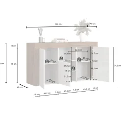 Garnero Arredamenti Madia moderna 155x85h cm bianco lucido rovere Block Bianco Lucido - Rovere Online