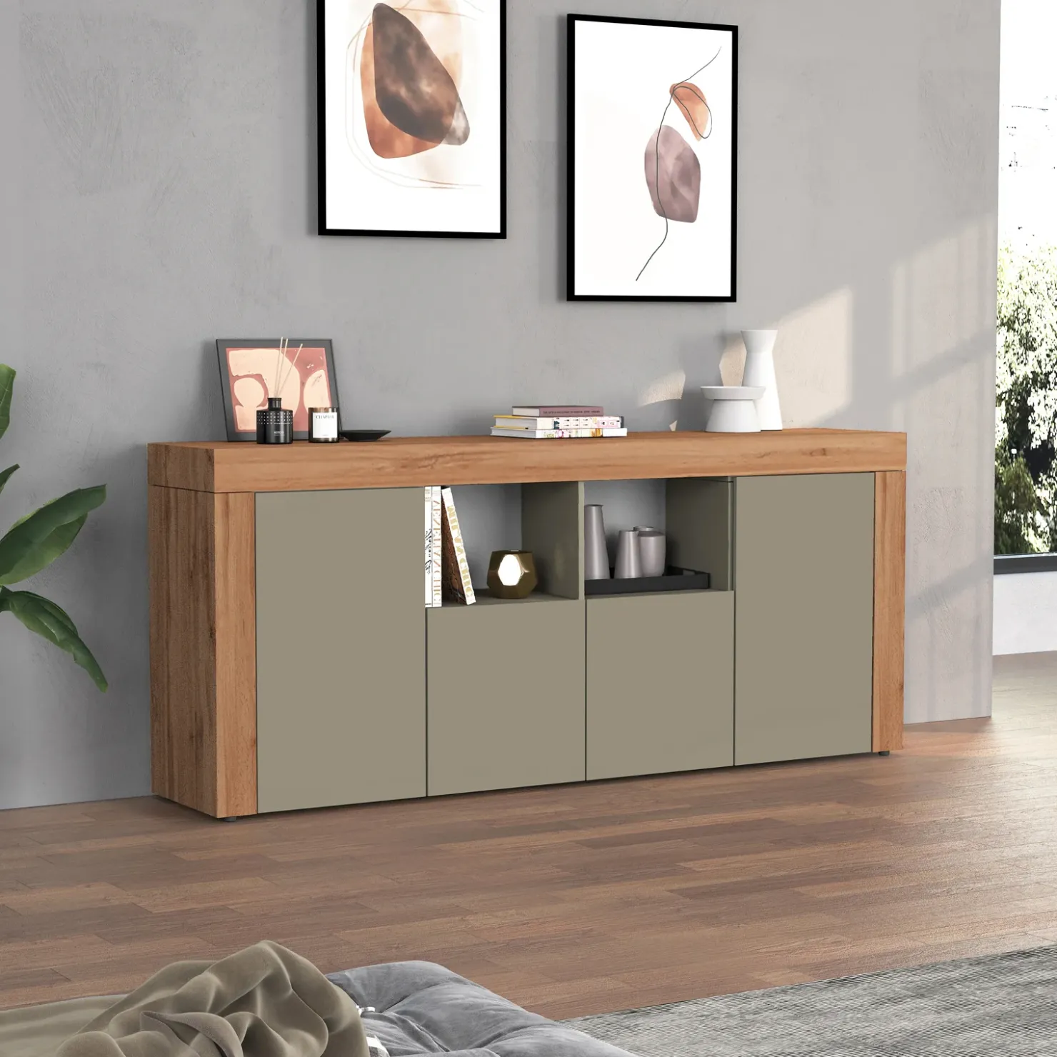 Garnero Arredamenti Madia moderna 200x85h cm tortora rovere Block Tortora - Rovere New