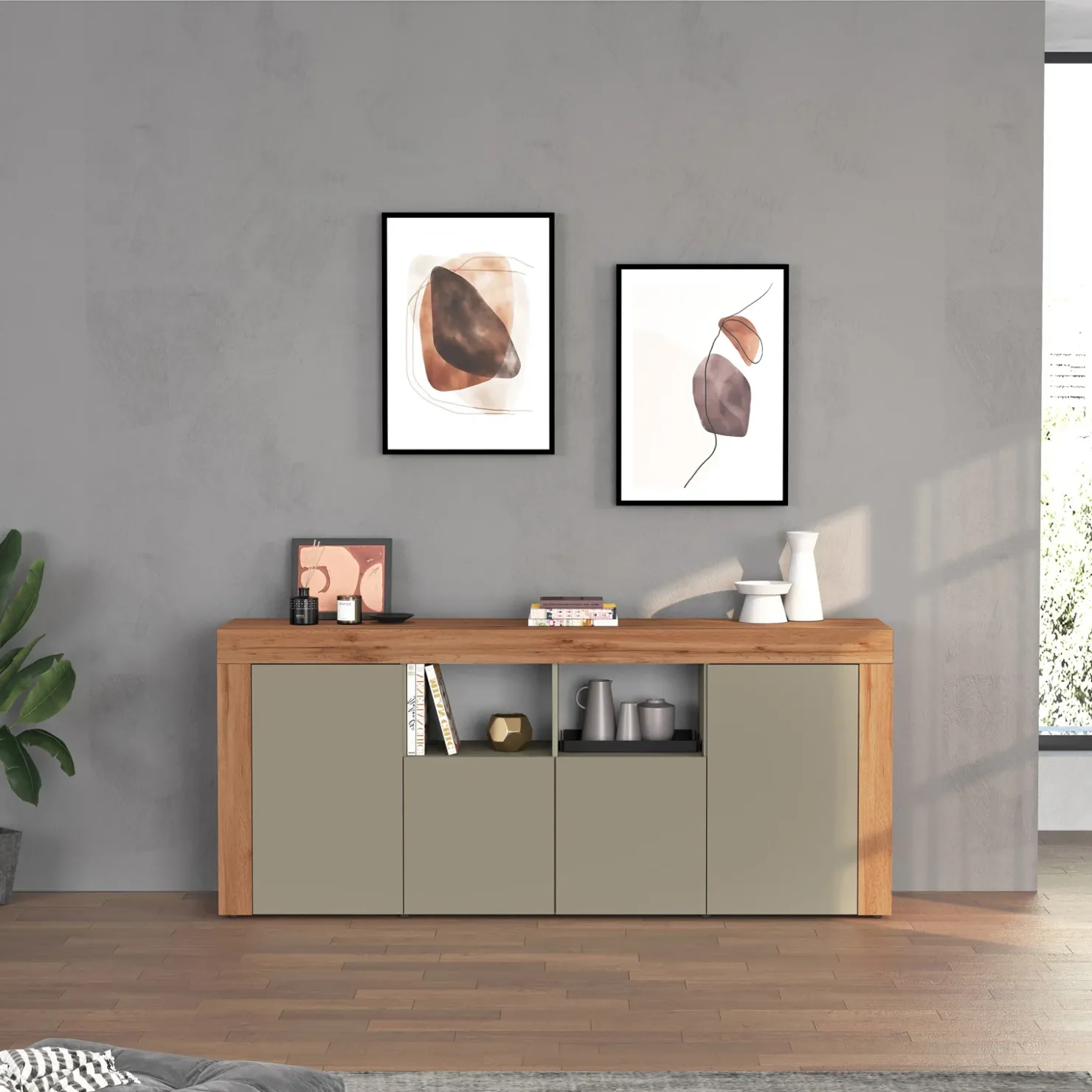 Garnero Arredamenti Madia moderna 200x85h cm tortora rovere Block Tortora - Rovere New